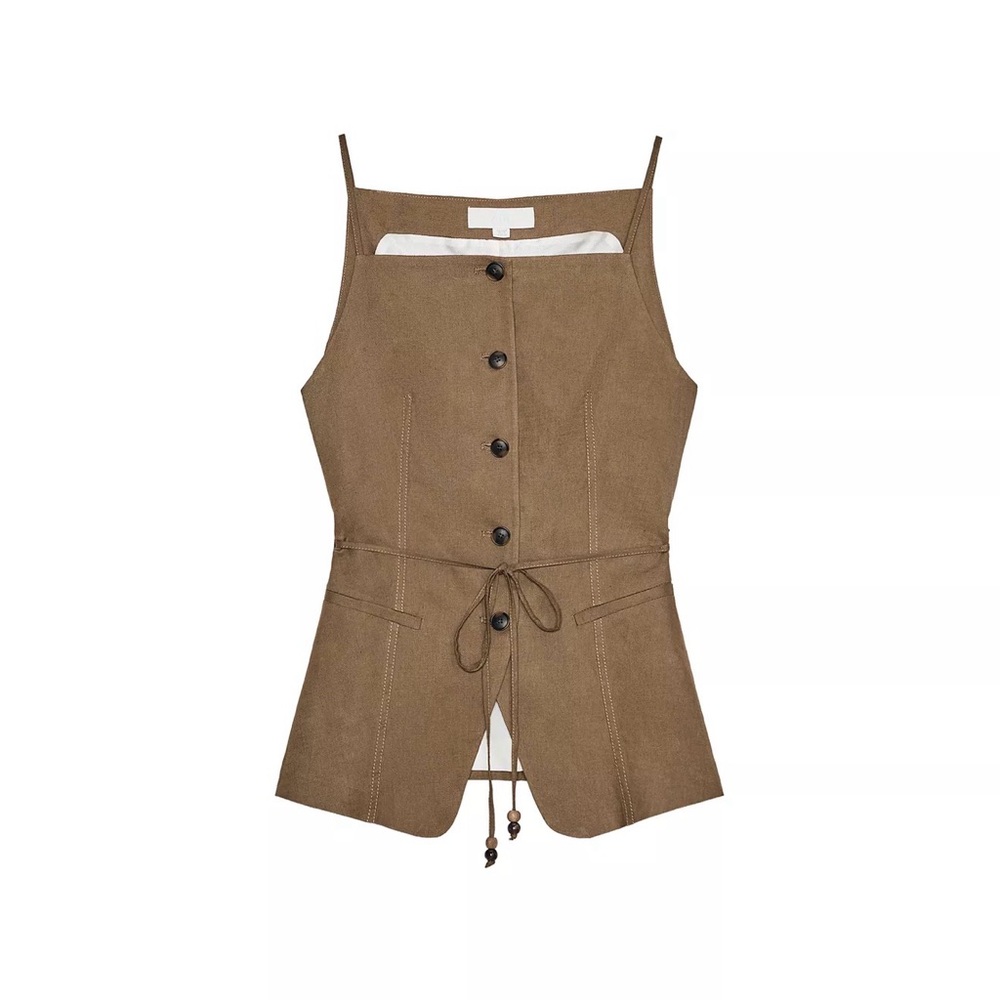 Zara Linen Beaded Belt Vest